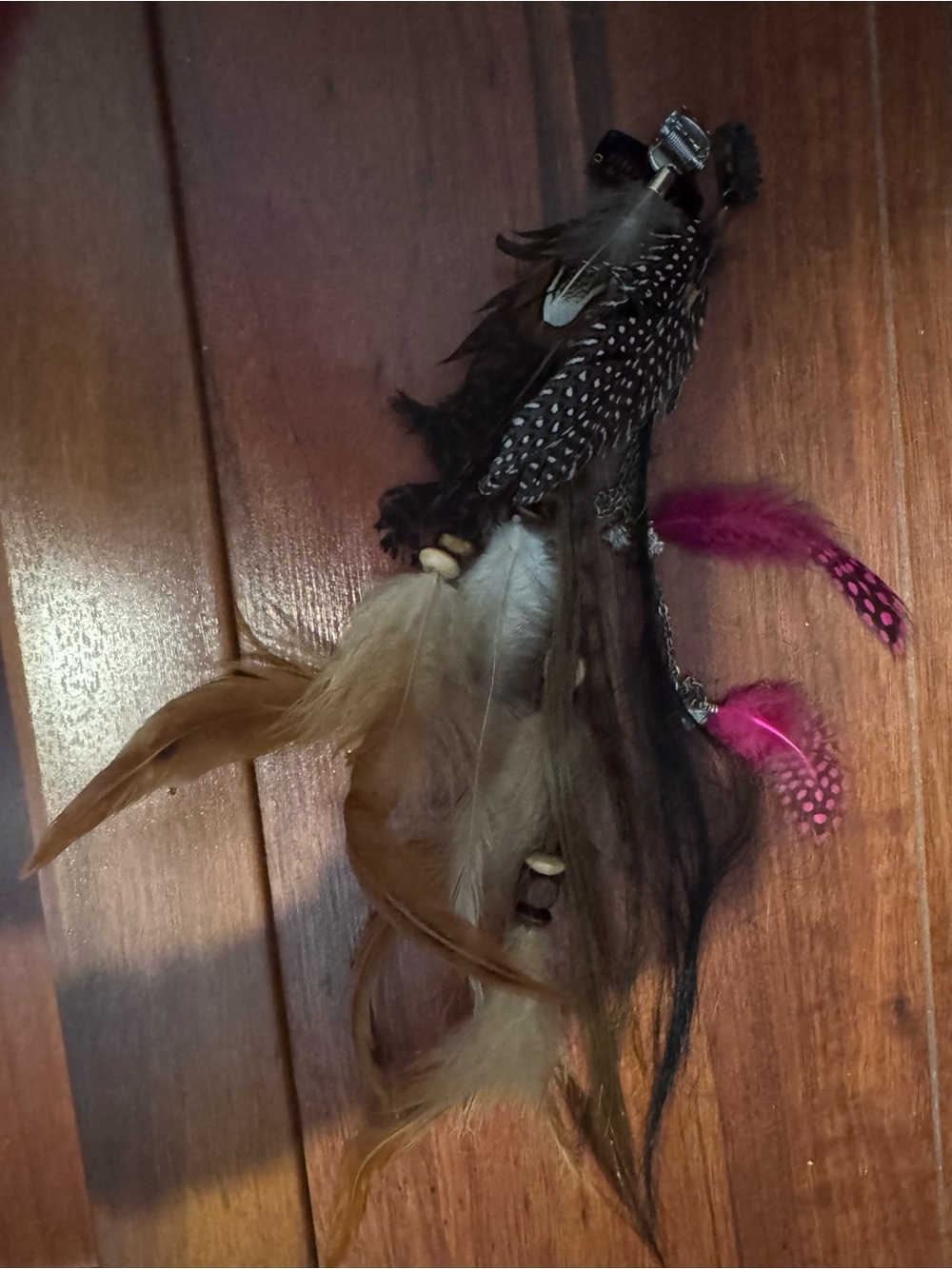 4 VINTAGE Brown and Pink Feather Hair Clips (can be combined to wear)